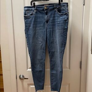 Kut from the Kloth Dark Blue Frayed Ankle Jeans